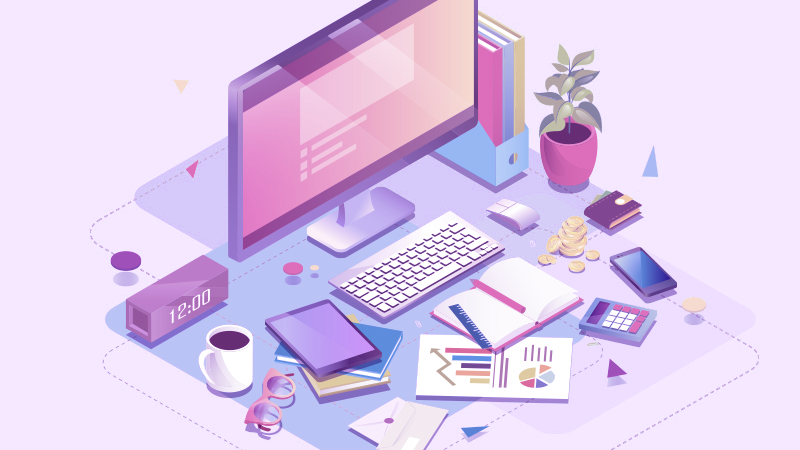 紫色的办公桌