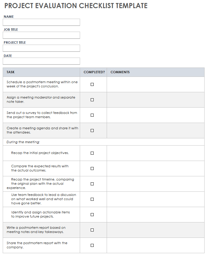 项目评估核对表模板