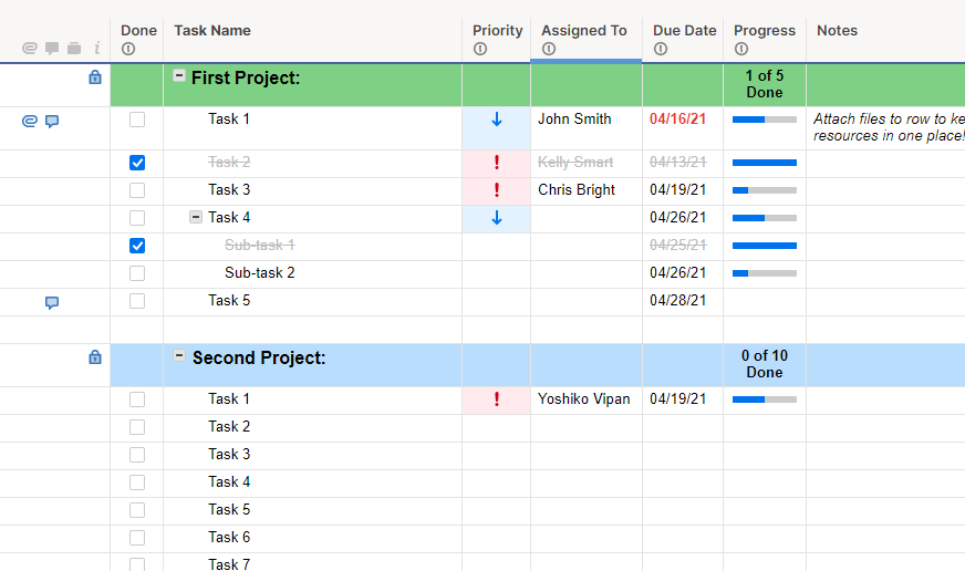 项目任务列表模板