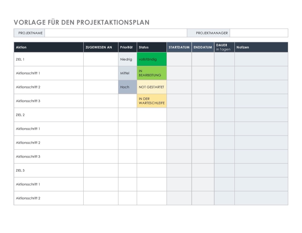 Project Action Plan Template German