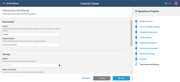 Smartsheet Control Center权限与共享