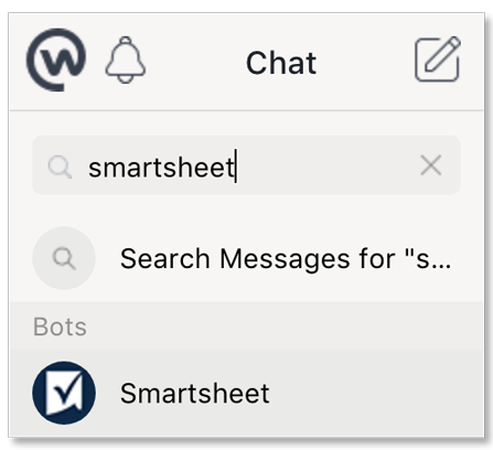 在搜索聊天中输入Smartsheet。
