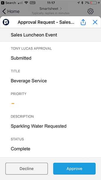 Approve a request in Smartsheet for Workplace by Facebook