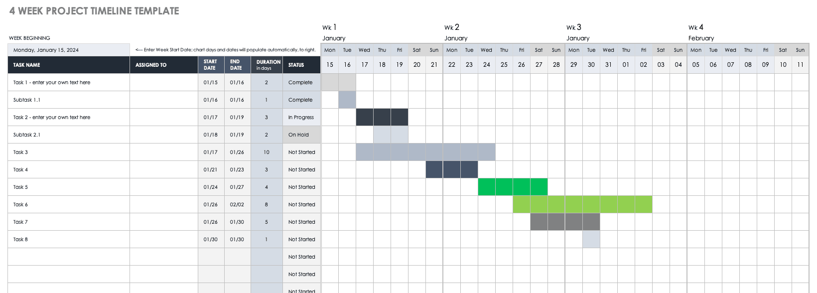 4周项目时间表模板
