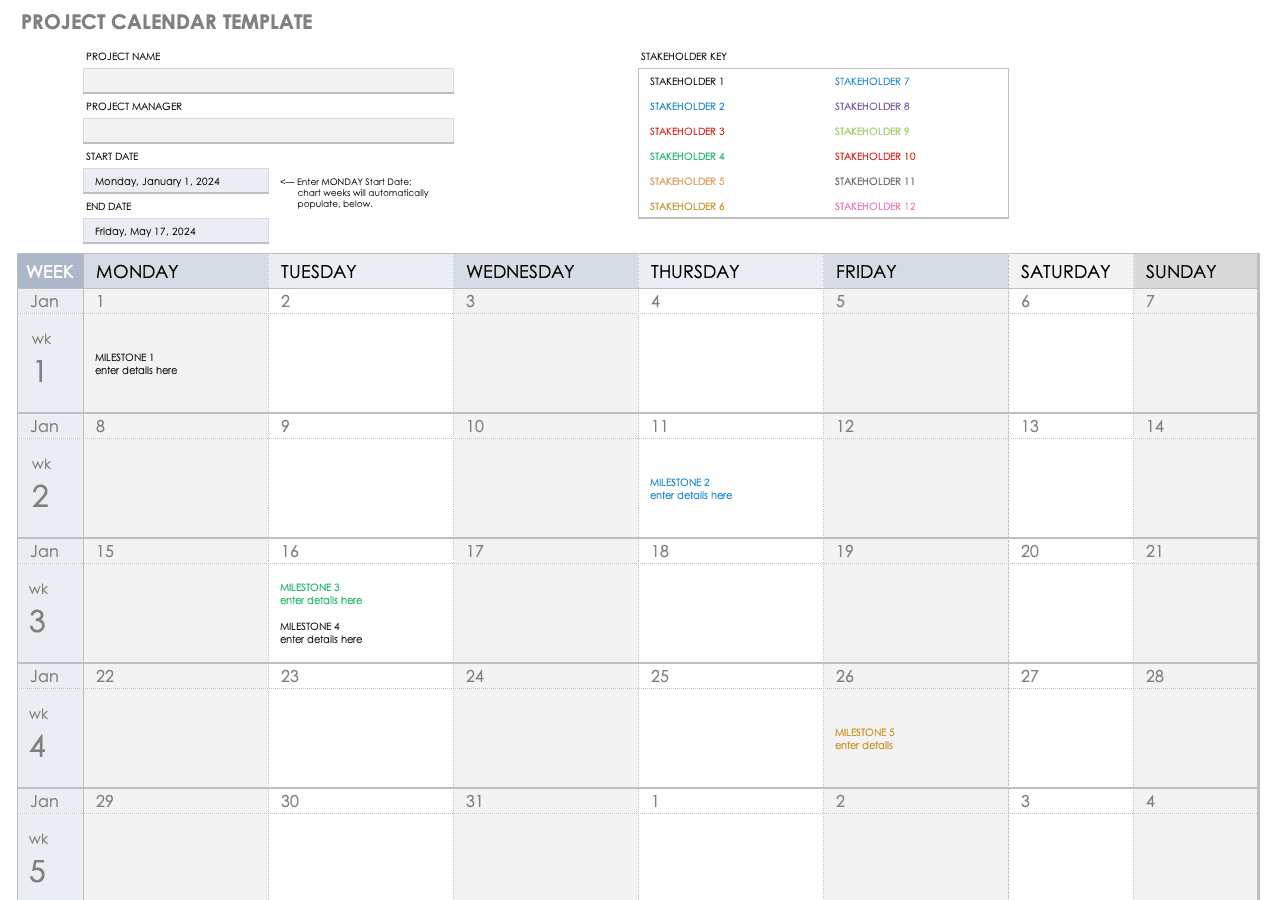 项目日历模板