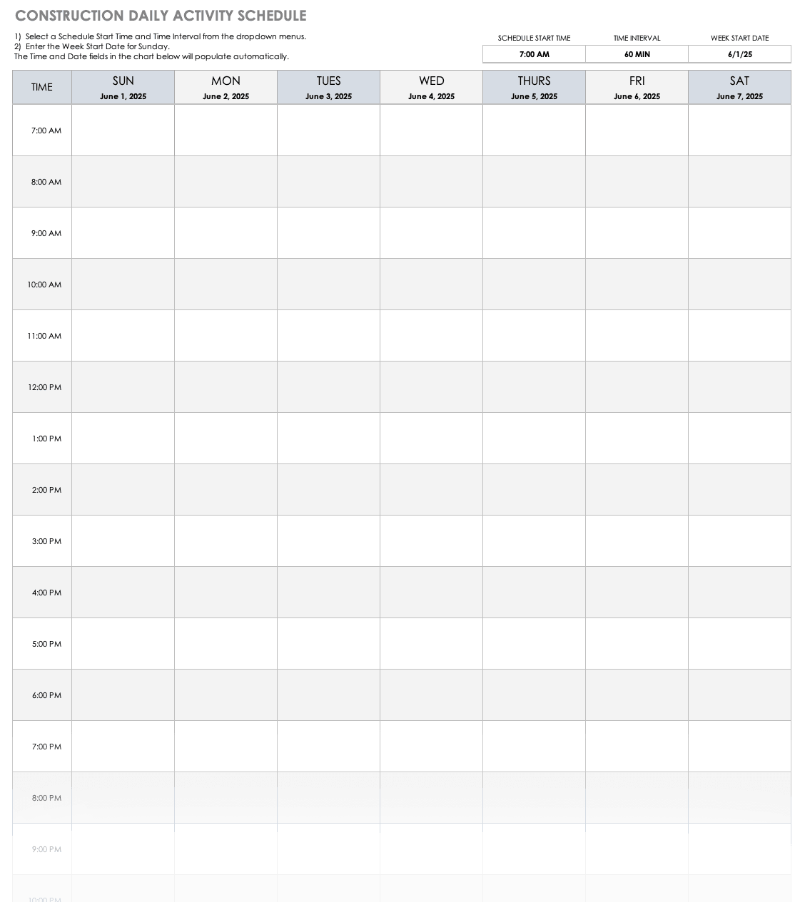 施工每日活动时间表模板