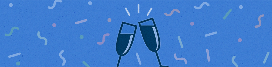 五彩纸屑的背景是两个香槟杯在庆祝中叮当作响