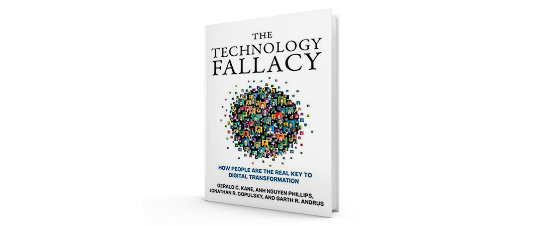 《技术谬误》(The Technology Fallacy)一书的白色封面，正面是一个圆形气泡中的工人头像