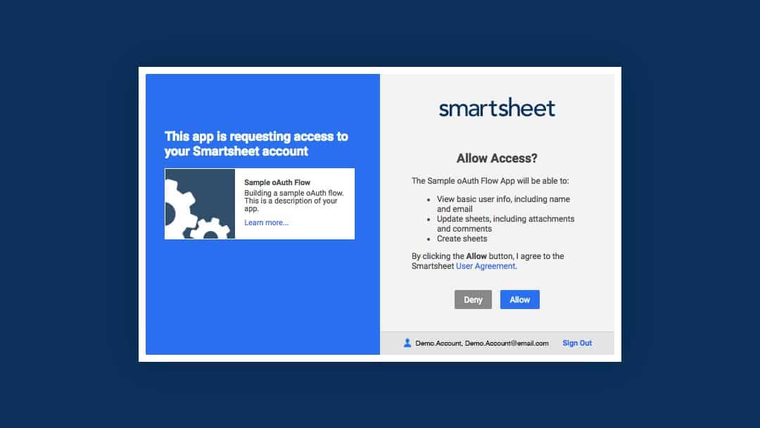 允许访问Smartsheet的屏幕截图