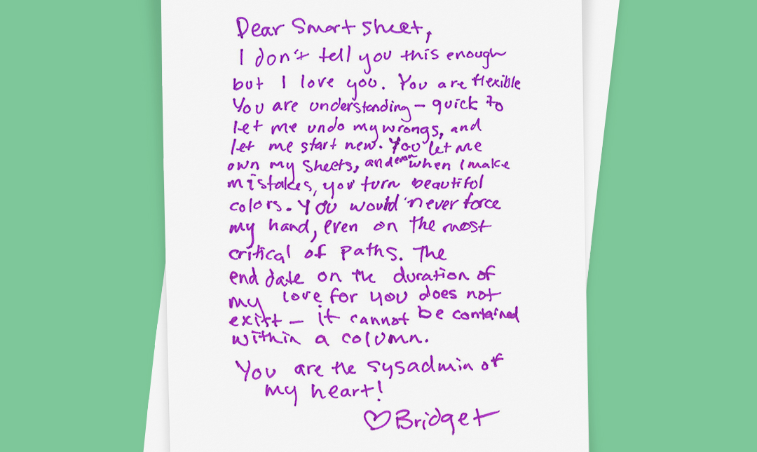 顾客写给Smartsheet的情书
