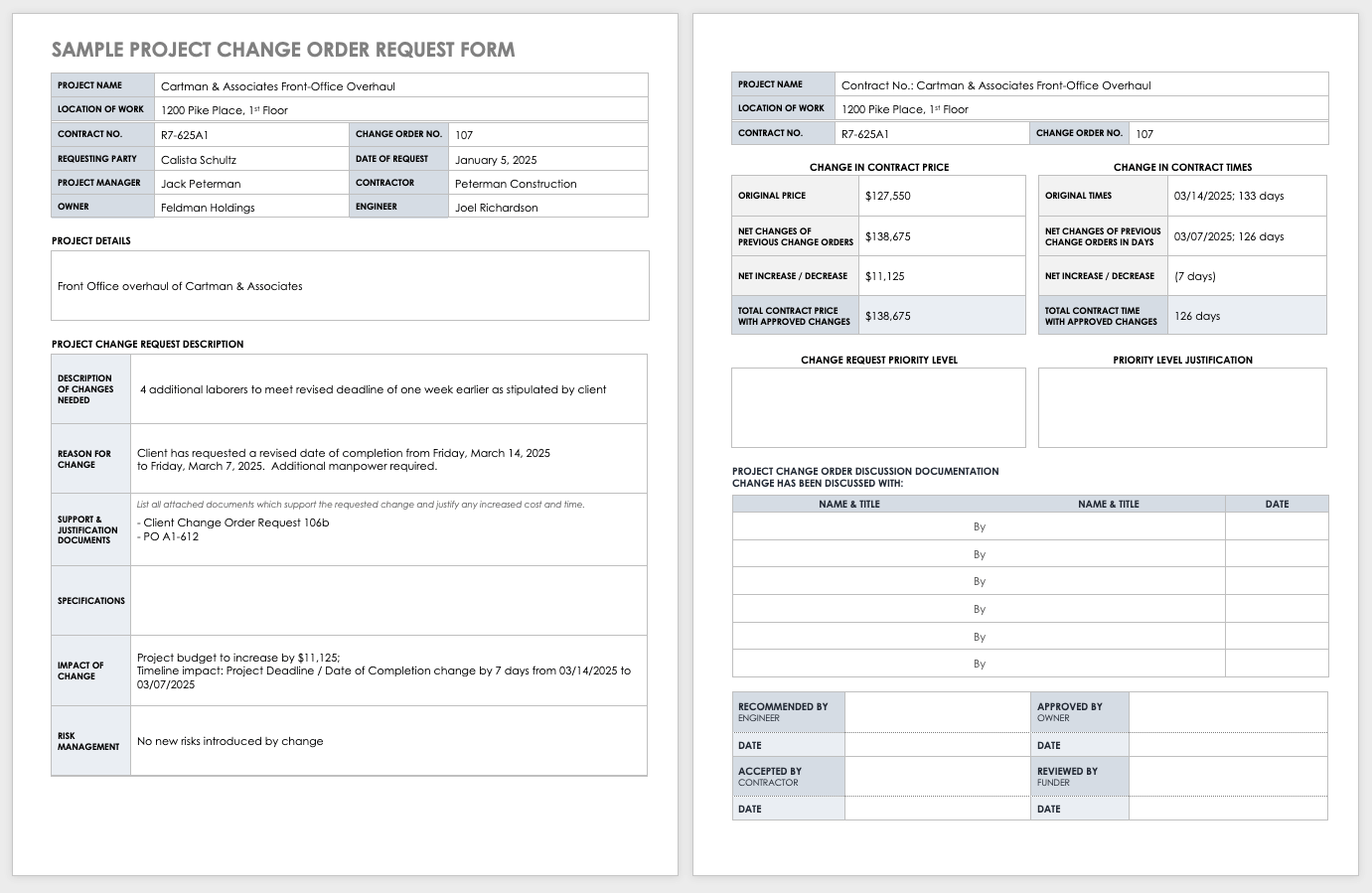 项目变更订单请求表单模板样本