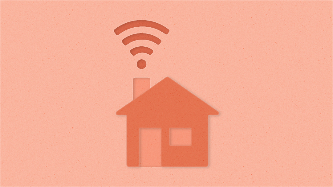 二维房屋的插图，Wi-Fi信号从烟囱流出