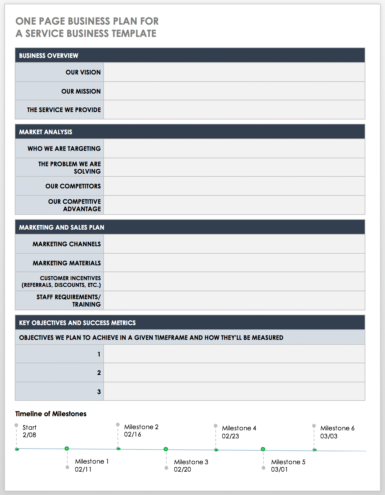 服务业务模板的一页业务计划