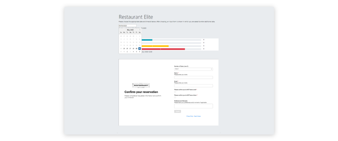 Smartsheet form with date picker for restaurant reservations