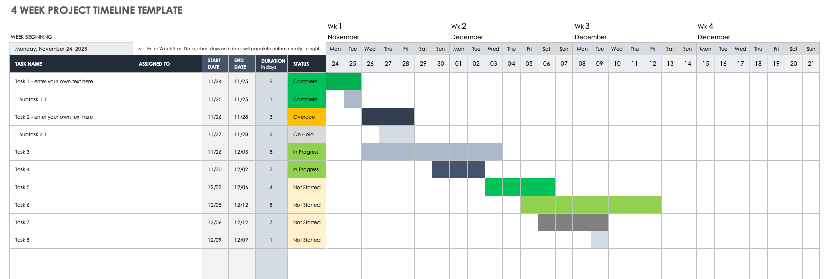 4周项目日历模板