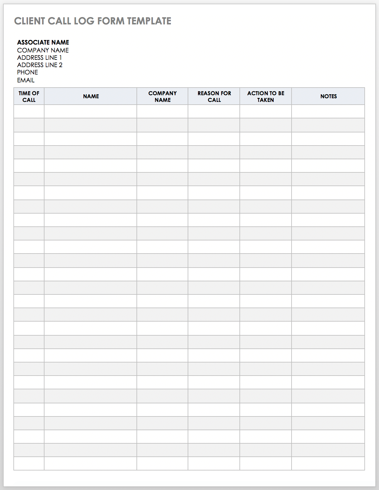 客户端呼叫记录表单模板