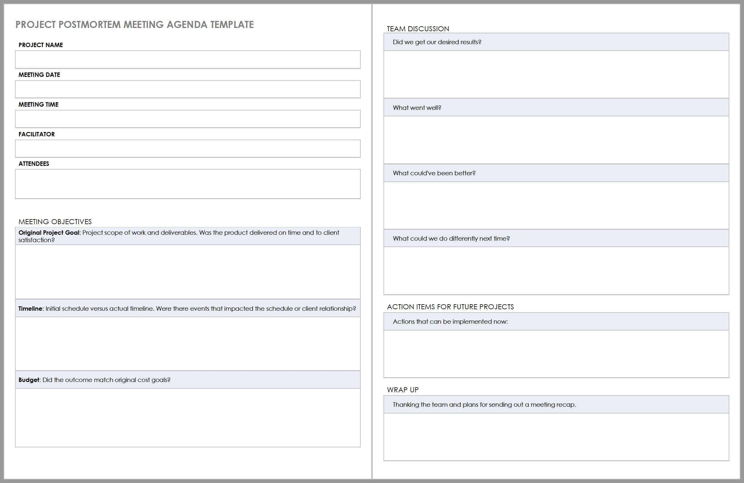 项目事后分析会议议程模板