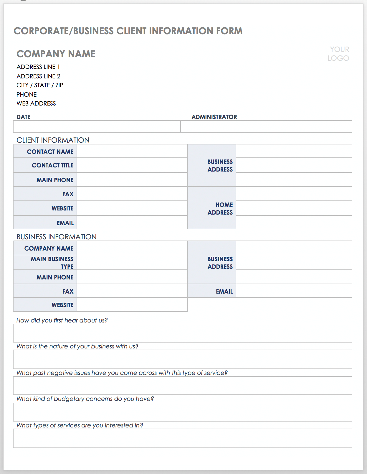 公司业务客户信息表模板