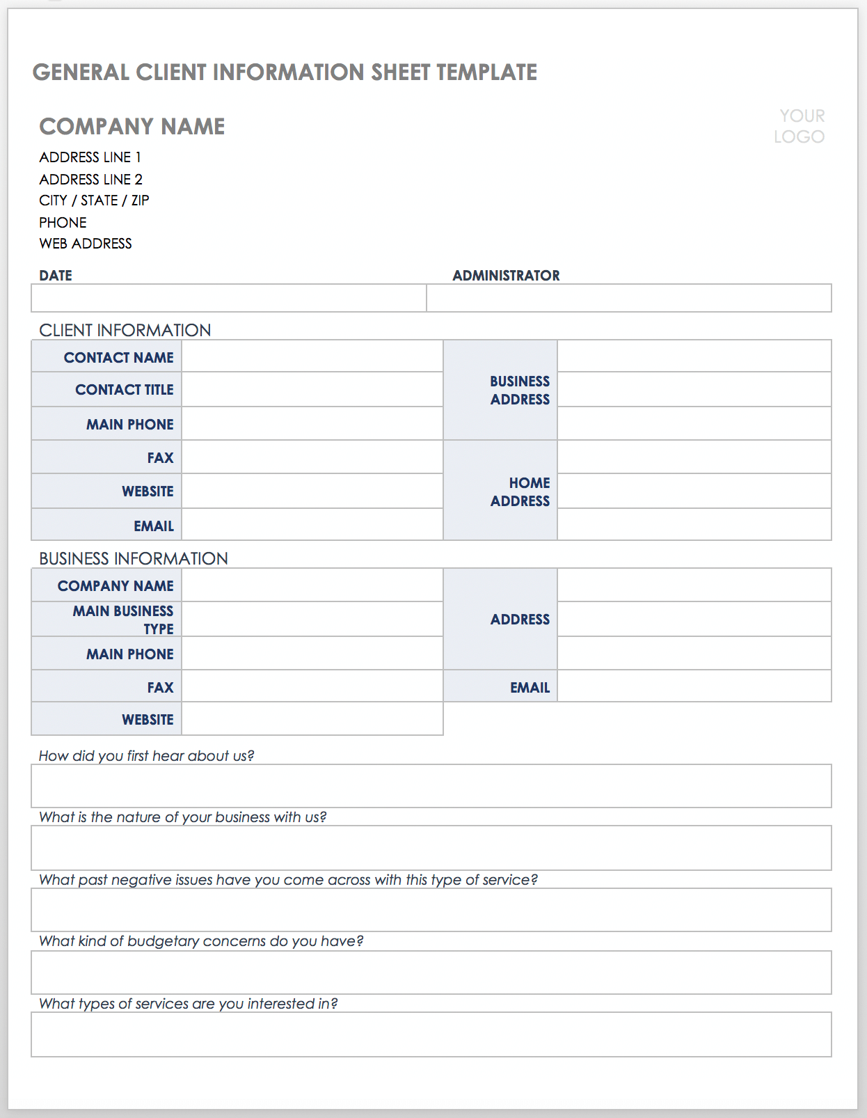 一般客户信息表模板