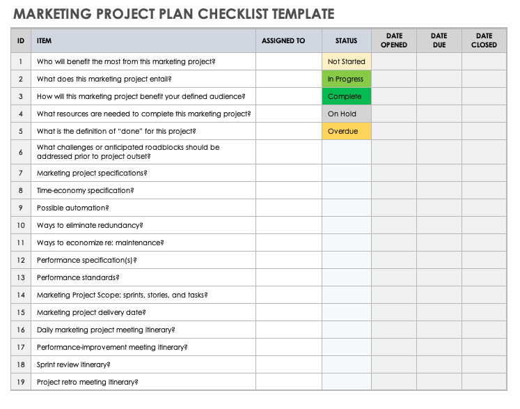 Marketing Project Plan Checklist