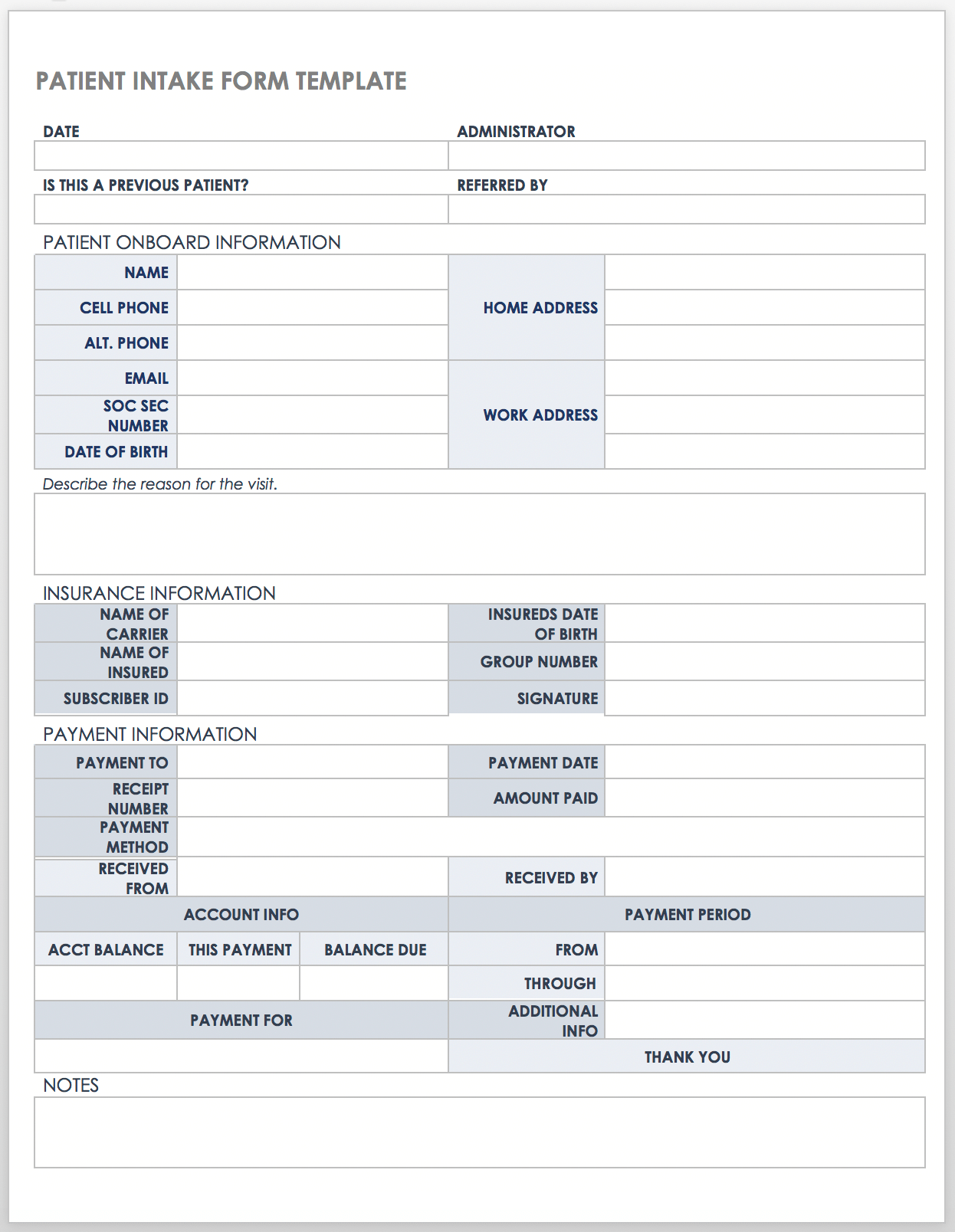 Patient Intake Form Template