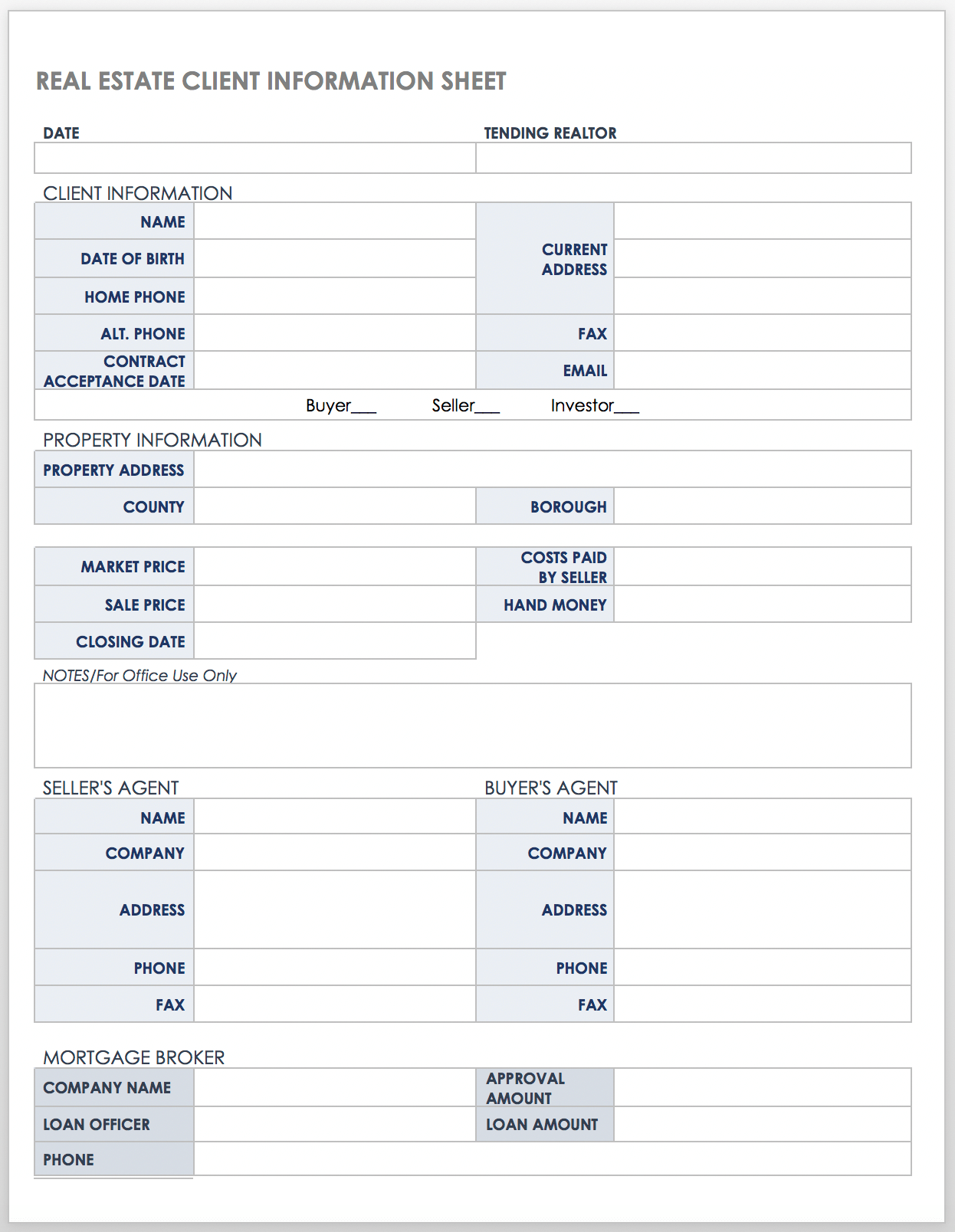 房地产客户信息表模板