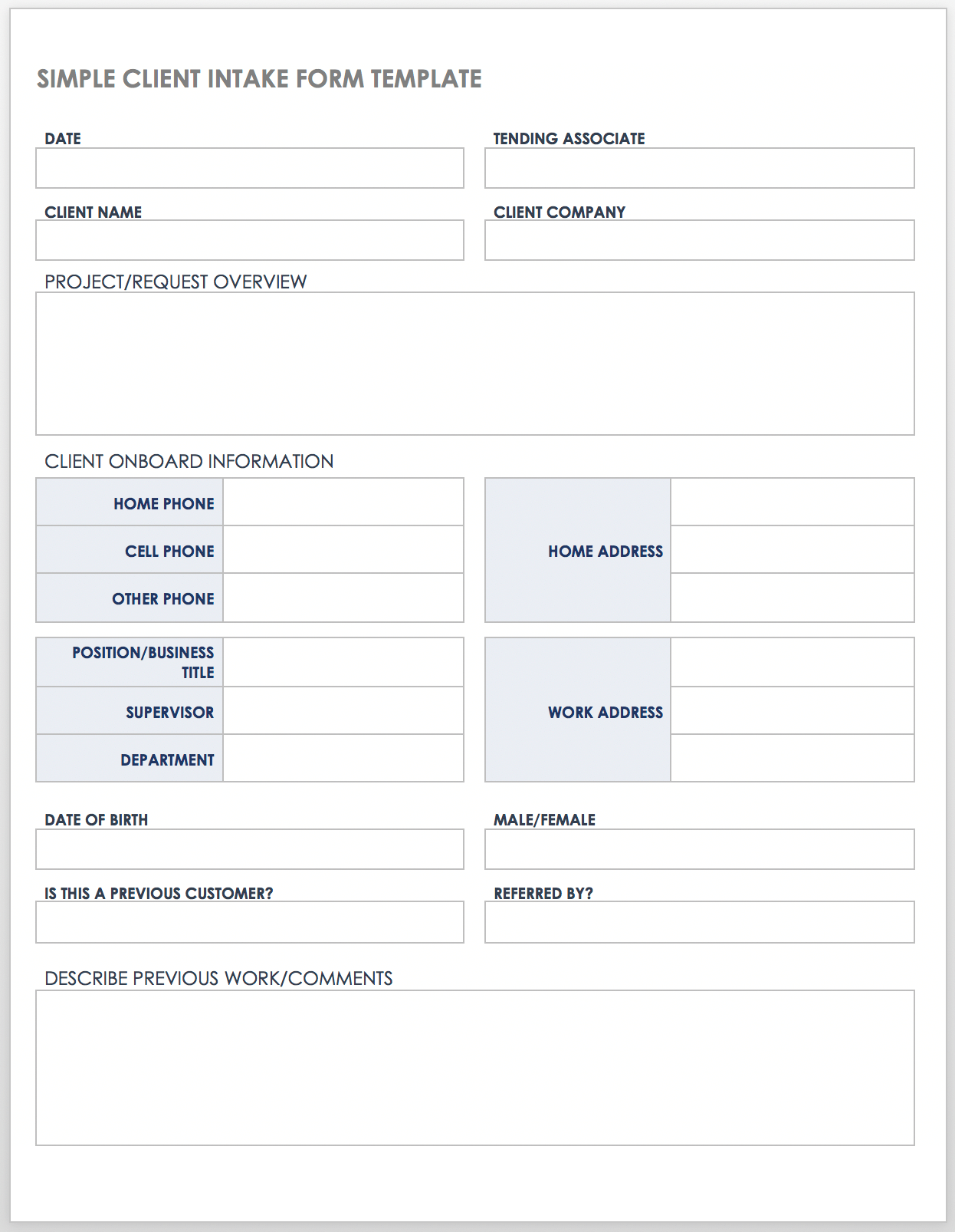 Simple Client Intake Form Template