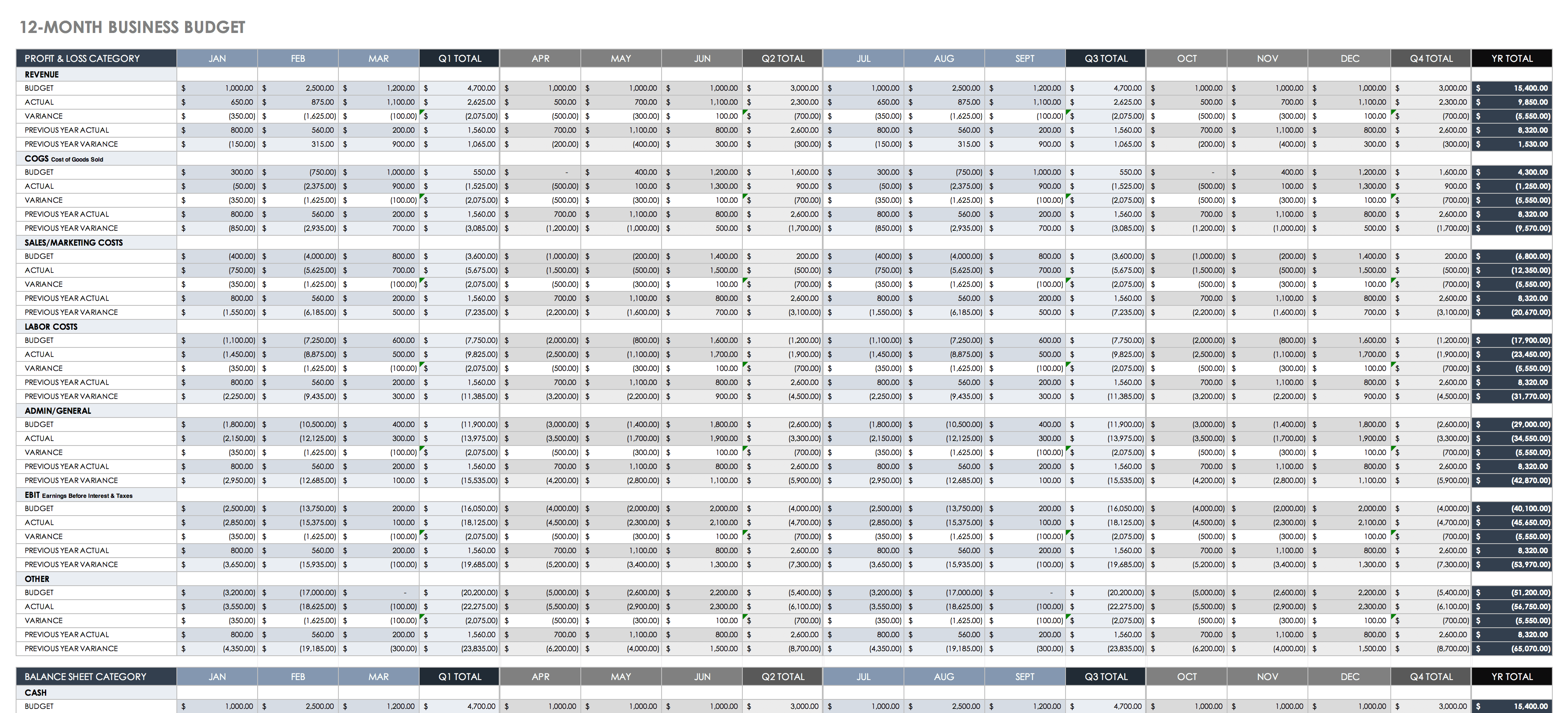 12个月业务预算模板