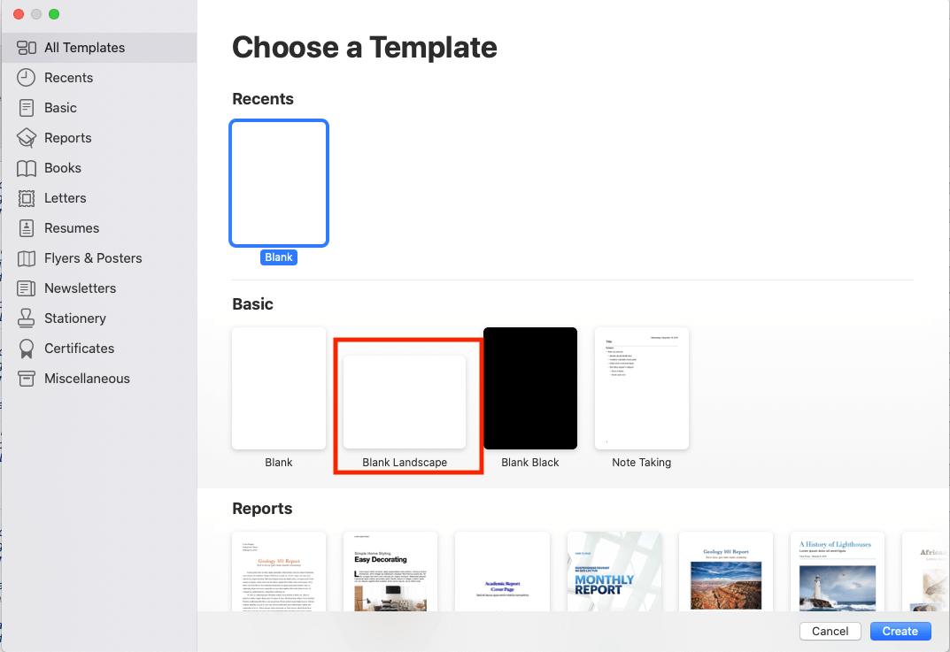 选择Apple Pages模板