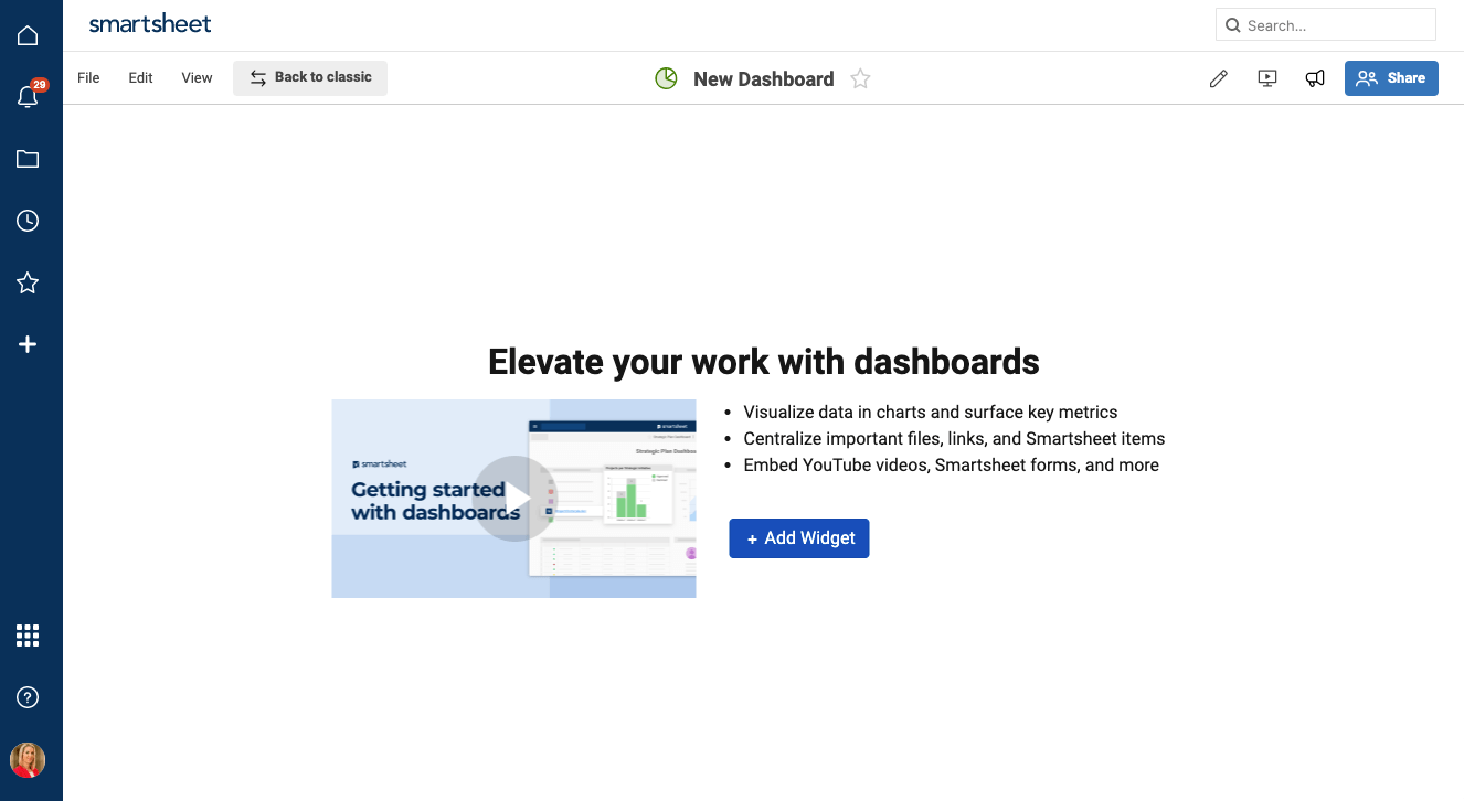 添加仪表板小部件Smartsheet