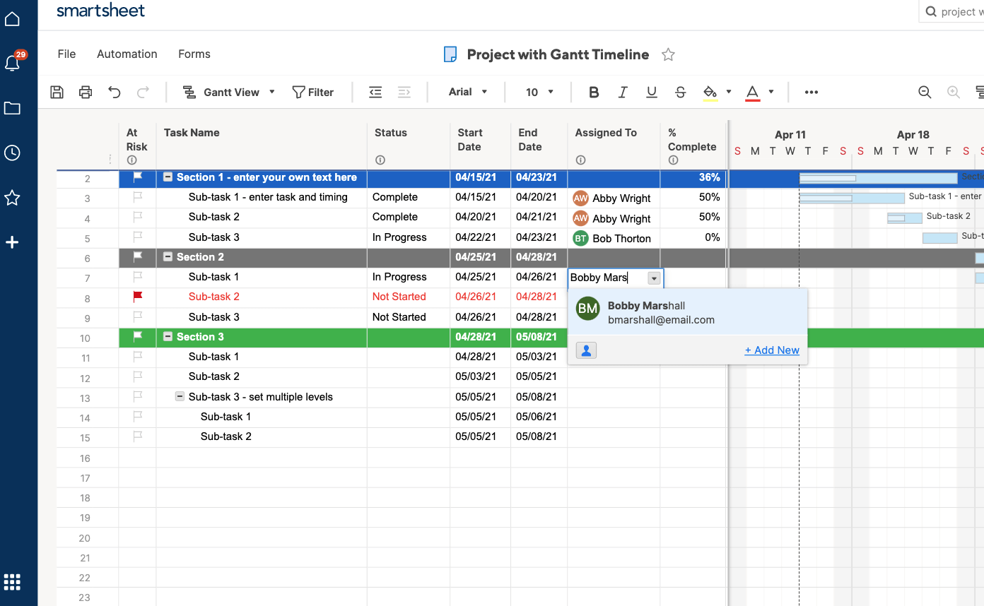 Smartsheet中的联系人栏