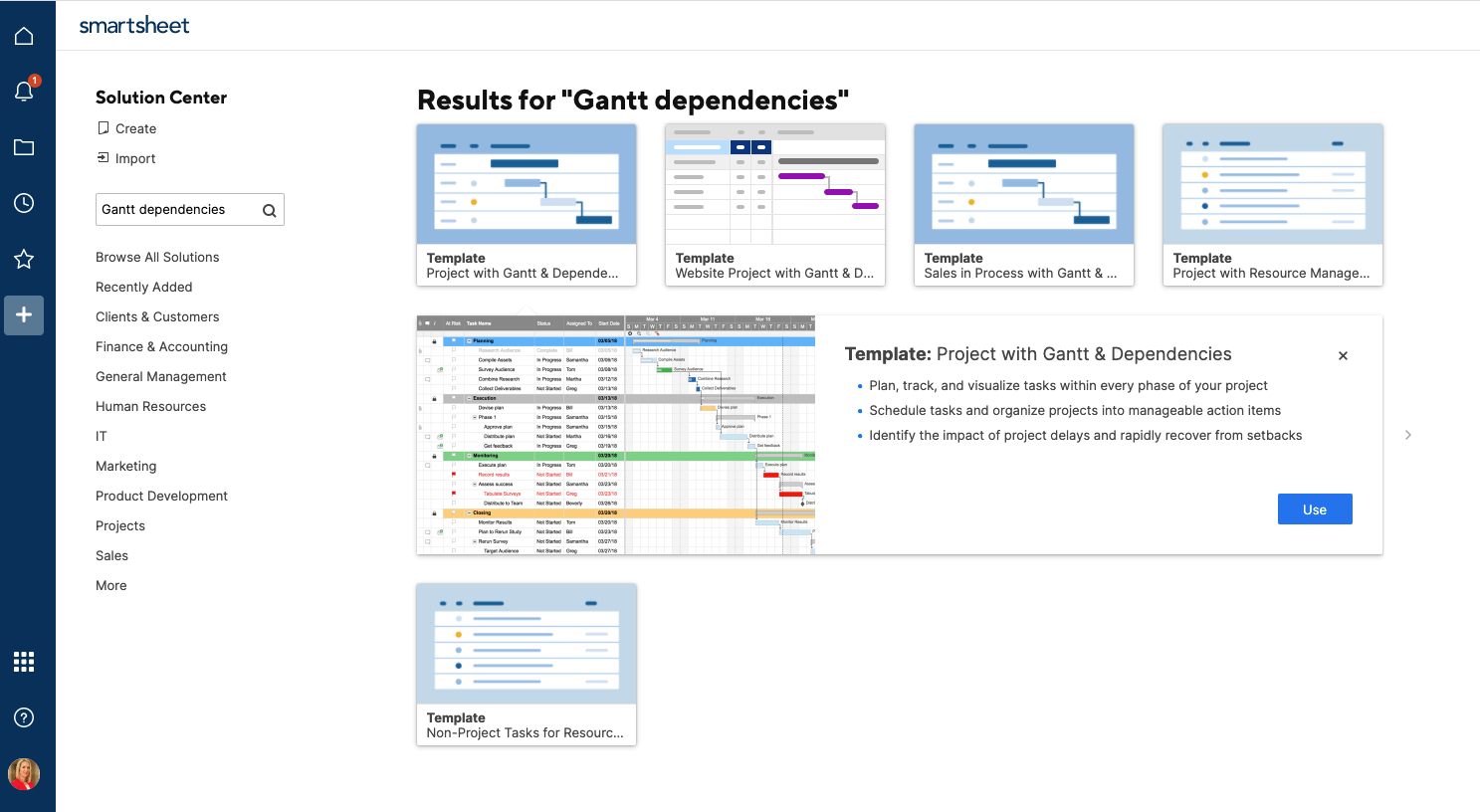 项目与甘特依赖模板Smartsheet