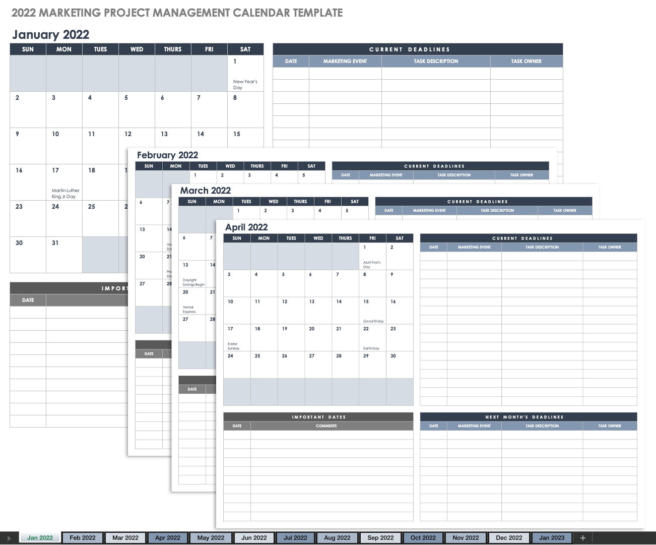 2022年营销项目管理日历模板