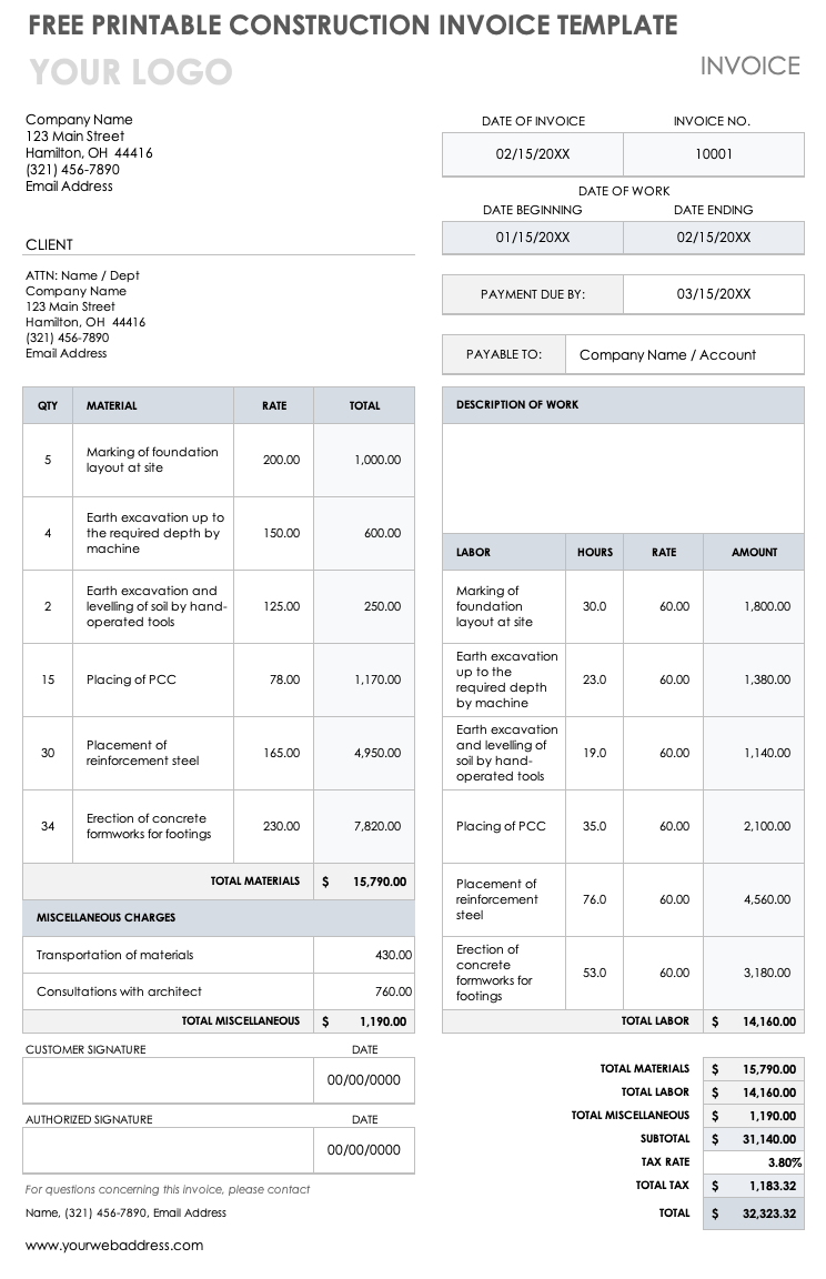 免费打印施工发票模板