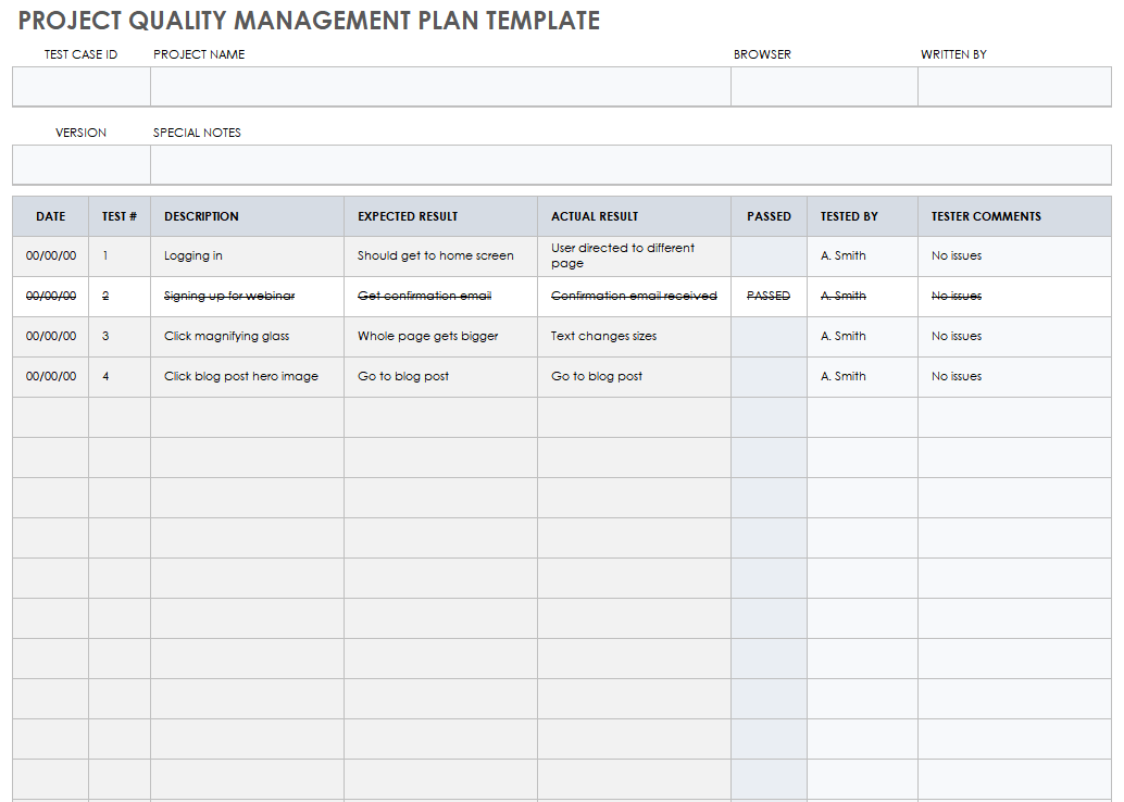 项目质量管理计划模板