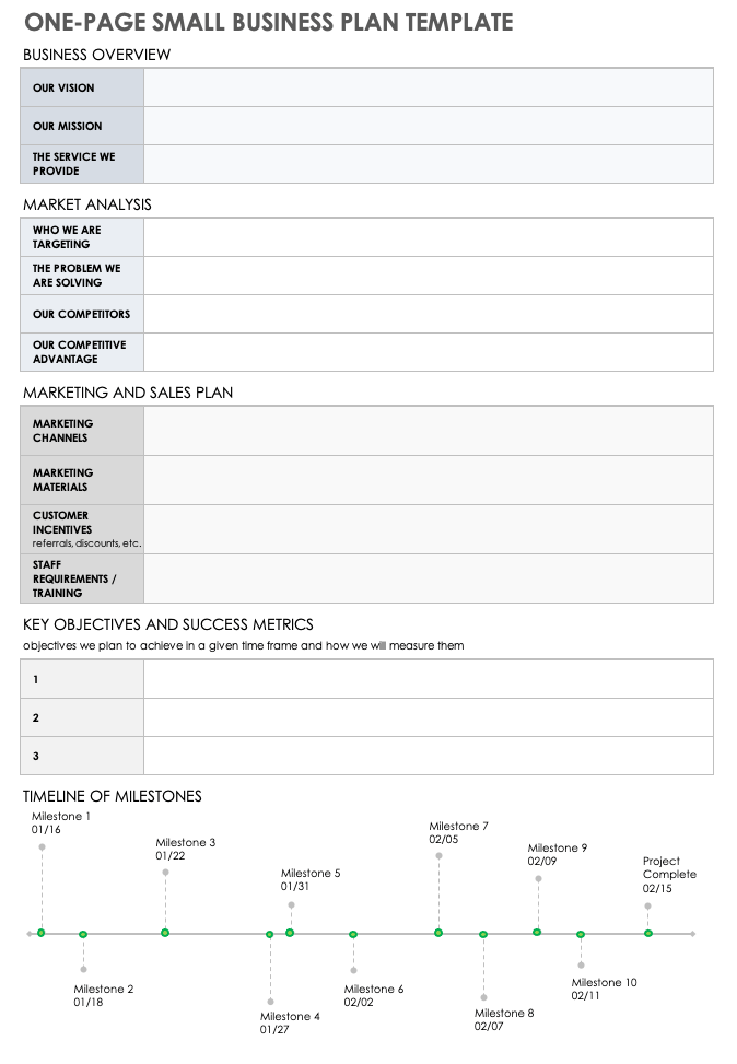 一页小企业计划模板