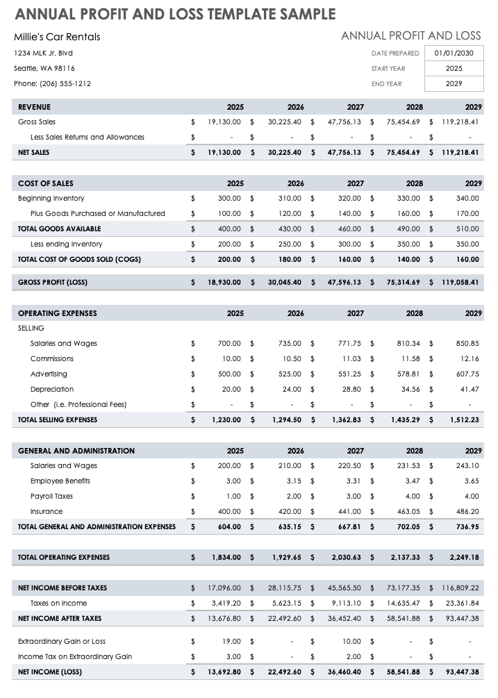 年度损益模板样本