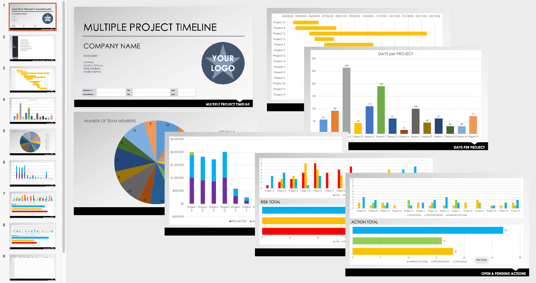 PowerPoint的多个项目时间轴模板