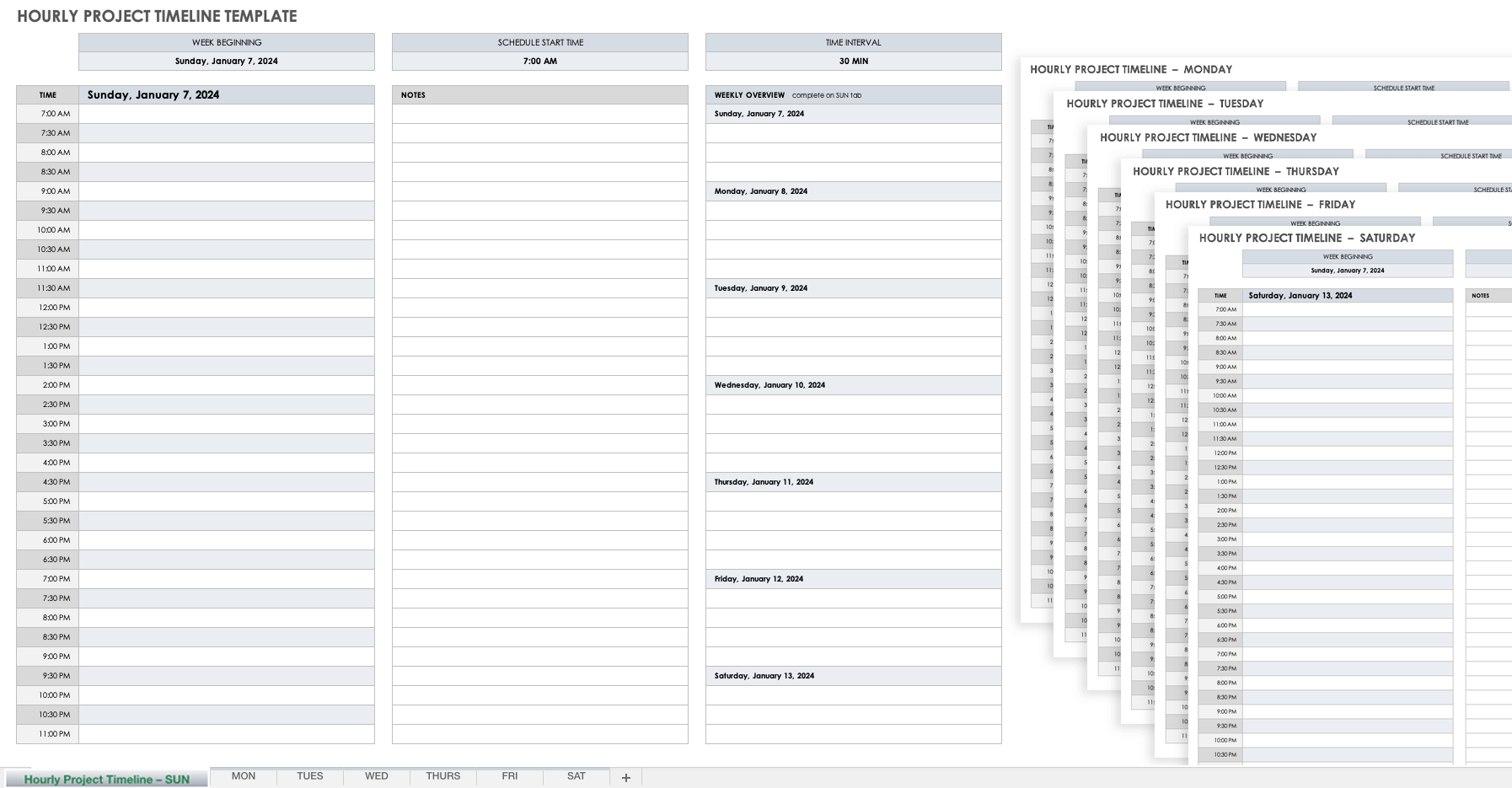 每小时项目时间表模板Excel