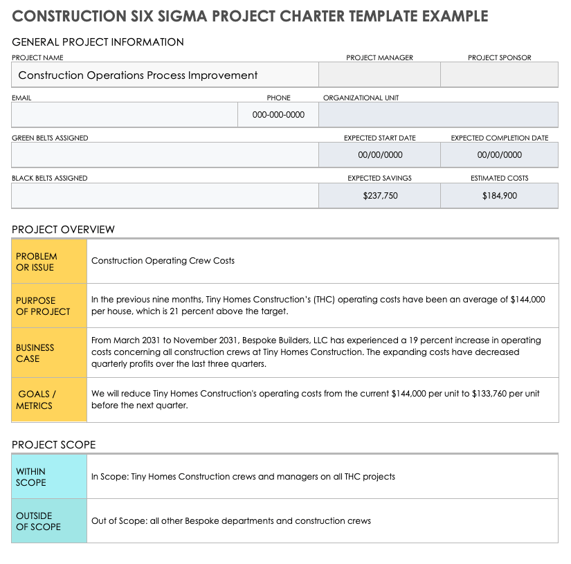 建设六西格玛项目章程示例