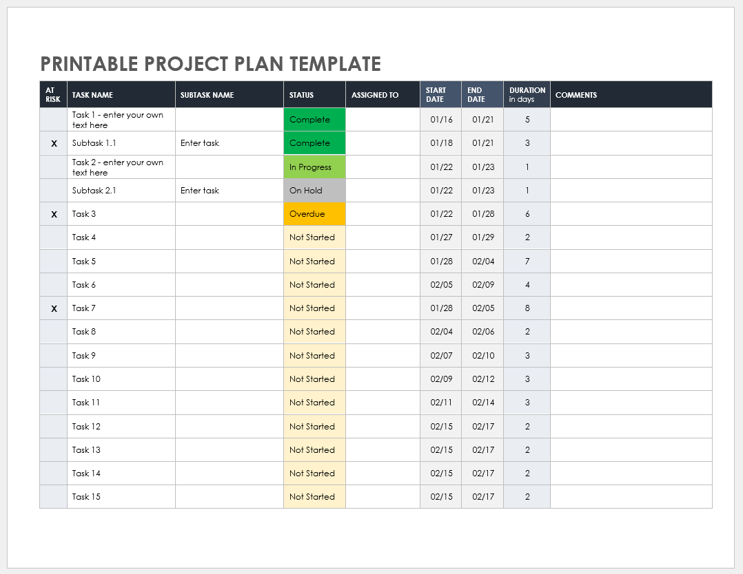 可打印的项目计划模板