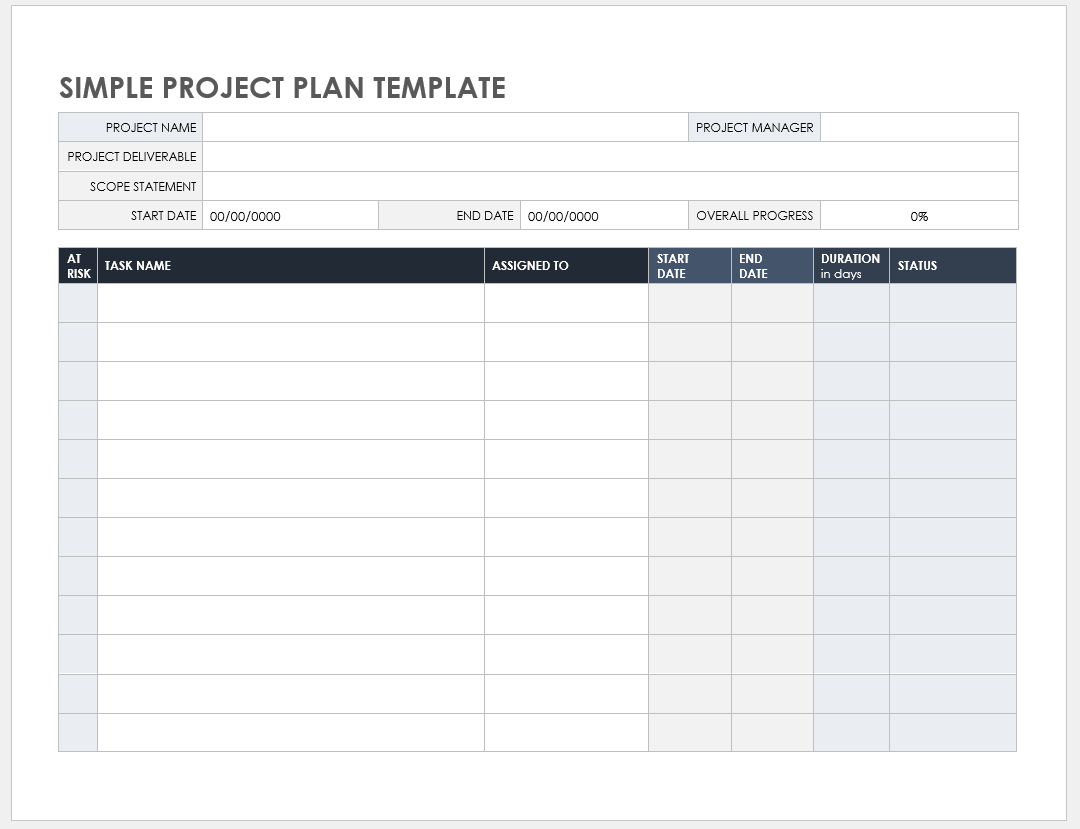 简单项目计划模板