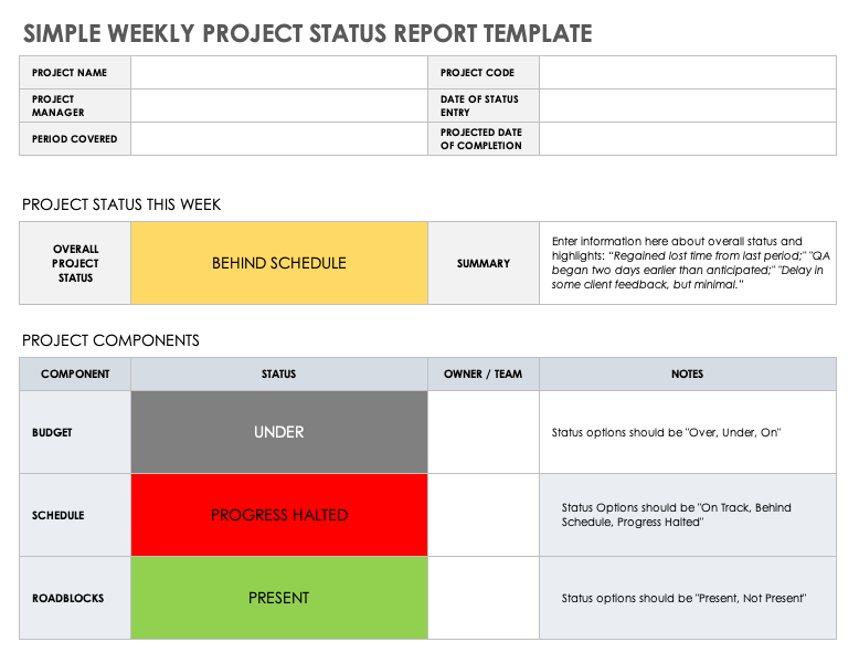 简单的每周项目状态报告模板