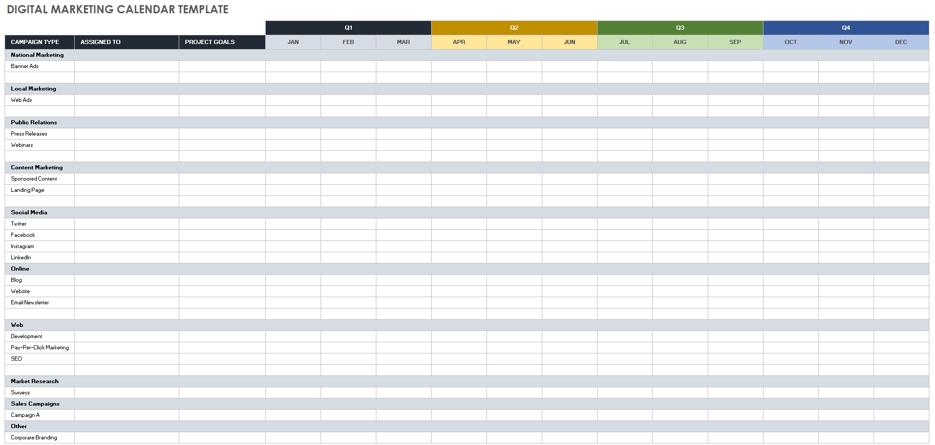 数字营销日历模板