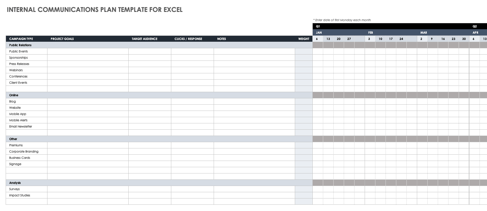 内部通信计划模板(Excel)