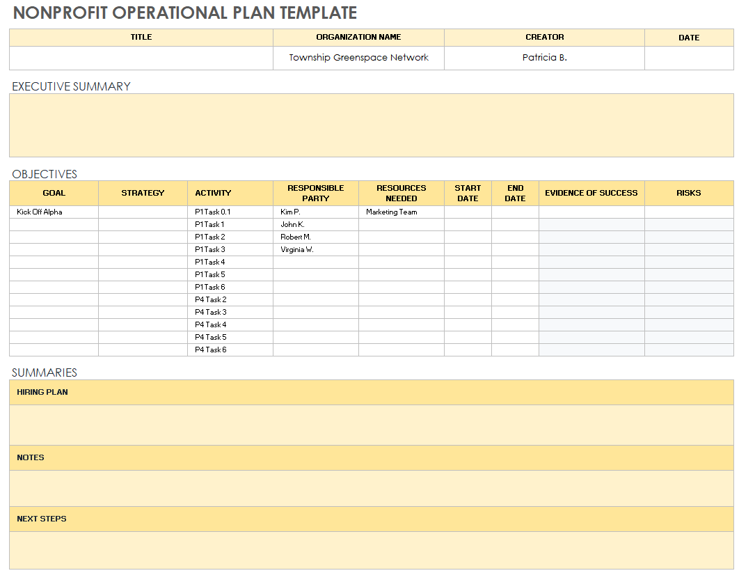 非营利组织运营计划模板