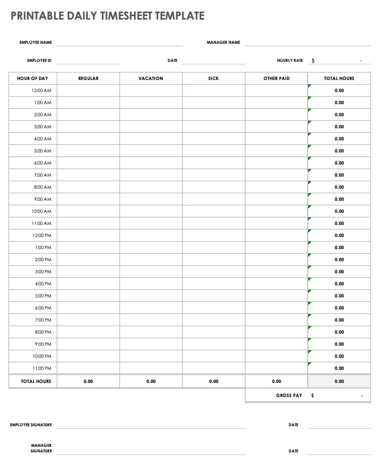 可打印的每日时间表模板