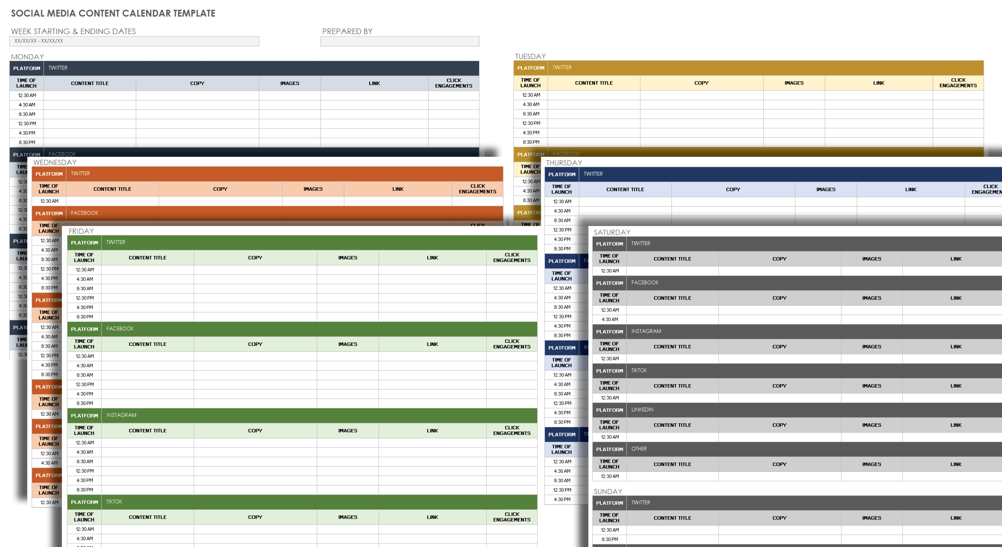 社会我dia Content Calendar Template