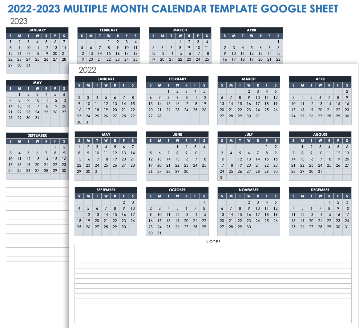 202023多月日历谷歌表模板