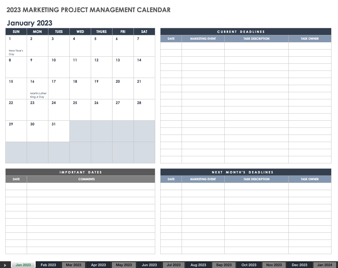 2023营销项目管理日历模板